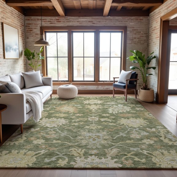 Addison Rugs Mayfield Premium Machine Washable Traditional Global Aloe Rectangle Rug, 8' x 10'
