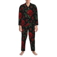 thumbnail image 3 of Salouo Roses Print Button-Front Long Sleeve Pajama Set for Men, Soft 2Pjs Men's Long Sleeve Sleepwear-Small, 3 of 7