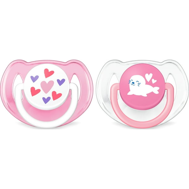 Philips Avent Classic Pacifier, 6-18 months, pink hearts and seal, 2