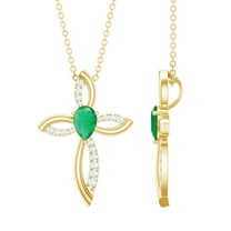 Rosec Jewels Lab Created Diamond Cross Necklace with Emerald (Chain Included) - Cross Infinity Necklace - Ready to Gift for Christmas, 18K Yellow Gold