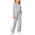 thumbnail image 6 of SHTXOZHI Velvet Outfits for Girls Cropped Long Sleeve Tops Matching Wide Leg Pants Shiny Loungewear 2 Piece Sets, 6 of 9