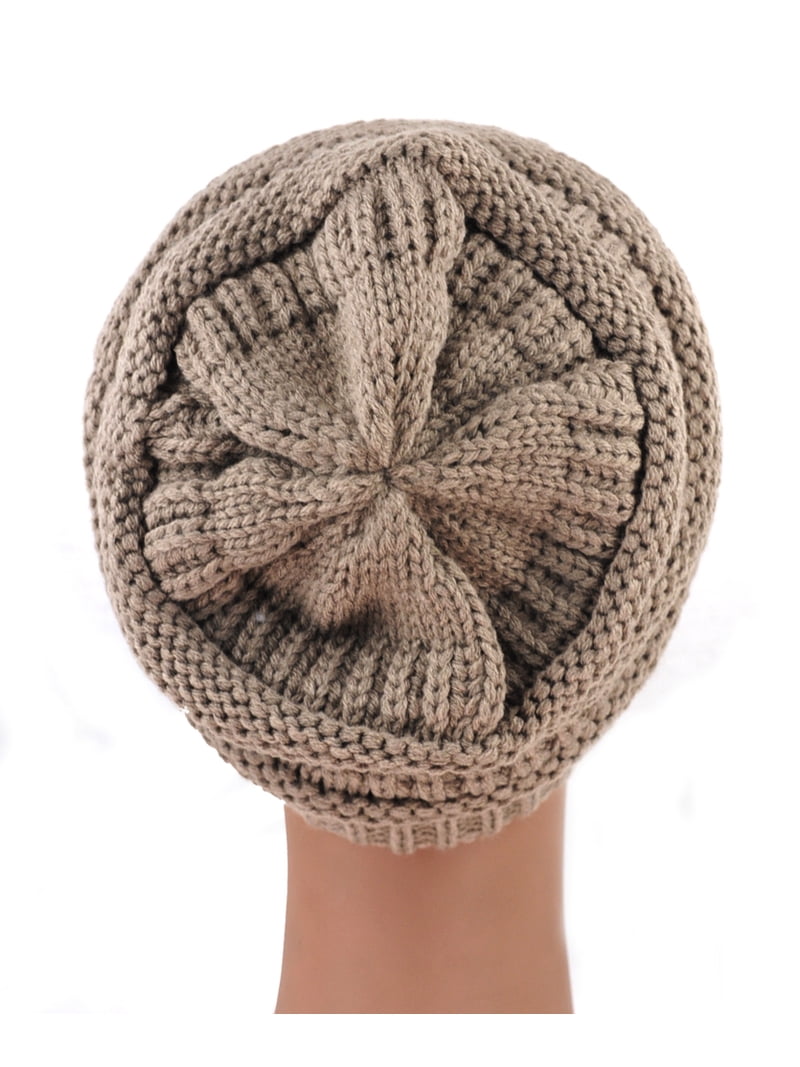 Unisex Trendy Warm Chunky Soft Stretch Cable Knit Beanie, Beige