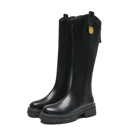 

Women‘s Platform Knee High Boots Solid Color V-cut Zipper Shoes Fashion Round Toe Shoes