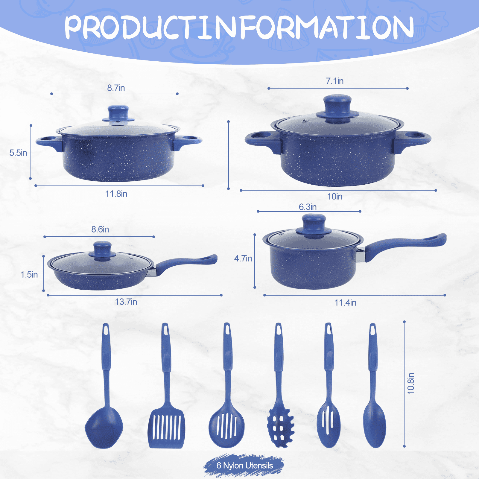 13 Piece Cookware Set, Kitchen Nonstick Pots And Pans Set With Glass Lid For Cooking, Induction & Dishwasher