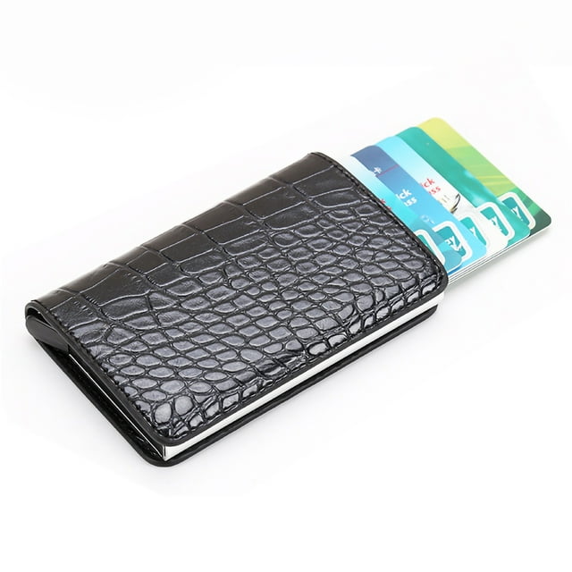 Wallet Card Holder PU Card Case Protector RFID Blocking Snap Button Pop-Up Tab Credit Anti-theft