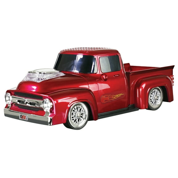 QFX BT-1956 RETRO TRUCK DUAL 2” BLUETOOTH SPEAKER WITH BASS RADIATOR AND ON-THE-GO LED LIGHTS (Red)