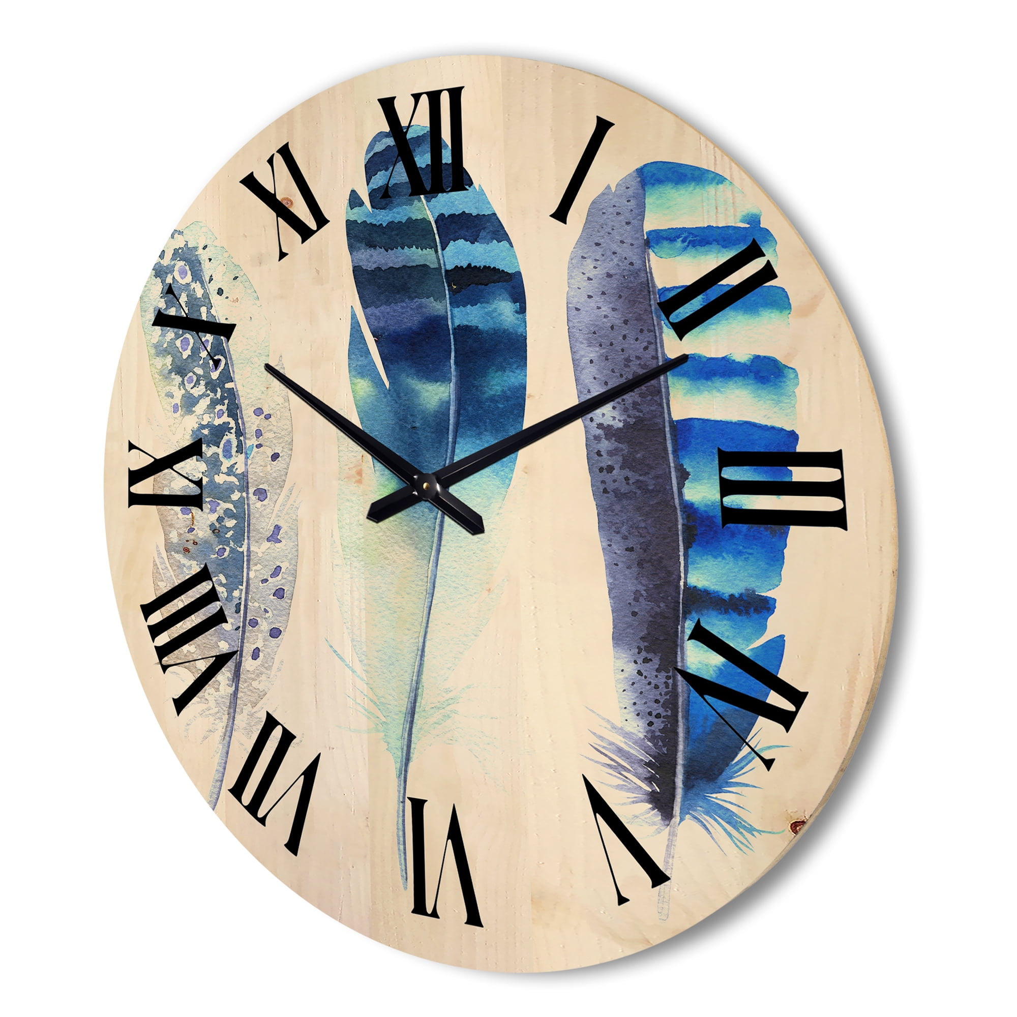 Designart 'Colourful Boho Art Feathers I' Bohemian & Eclectic Wood Wall Clock