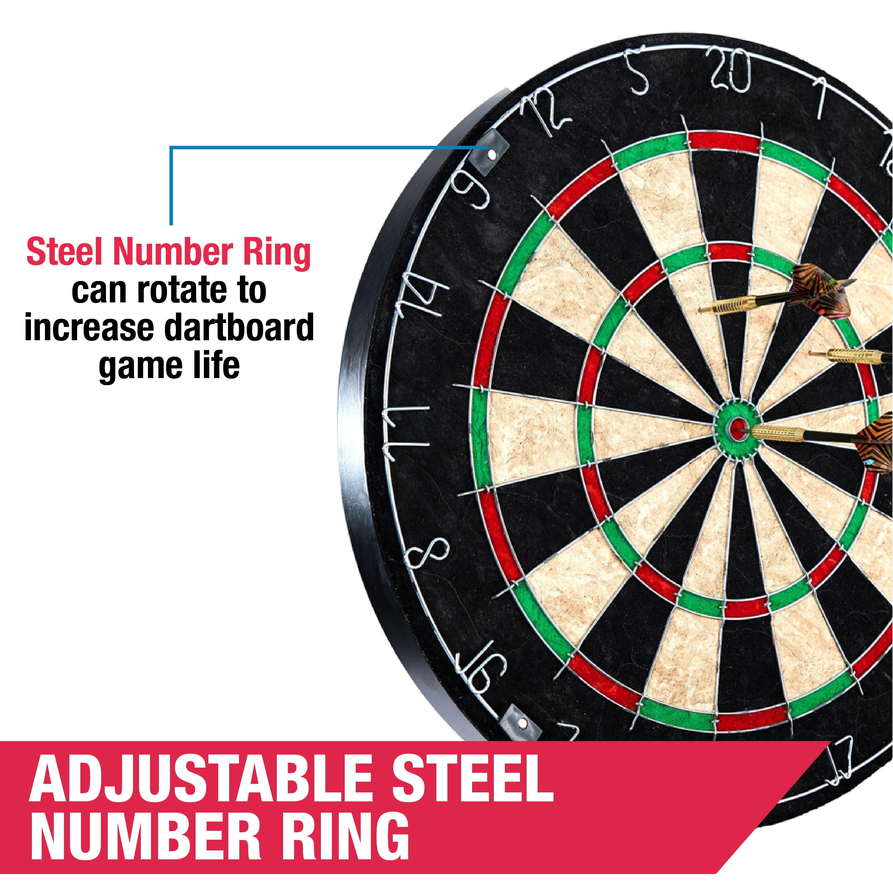 18-in Sisal Dartboard with Staple-Free Bullseye and Steel Tip Dart Set by MD Sports