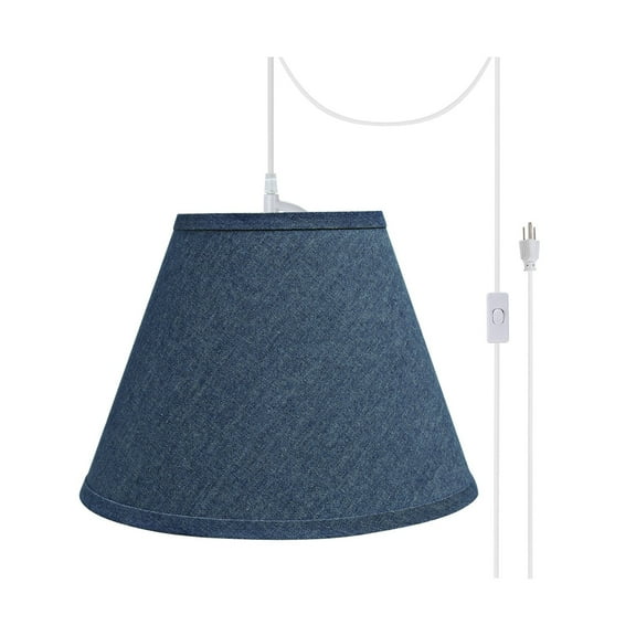 Aspen Creative 72194-21, One-Light Plug-In Swag Pendant Kit with Empire Lamp Shade, Washing Blue