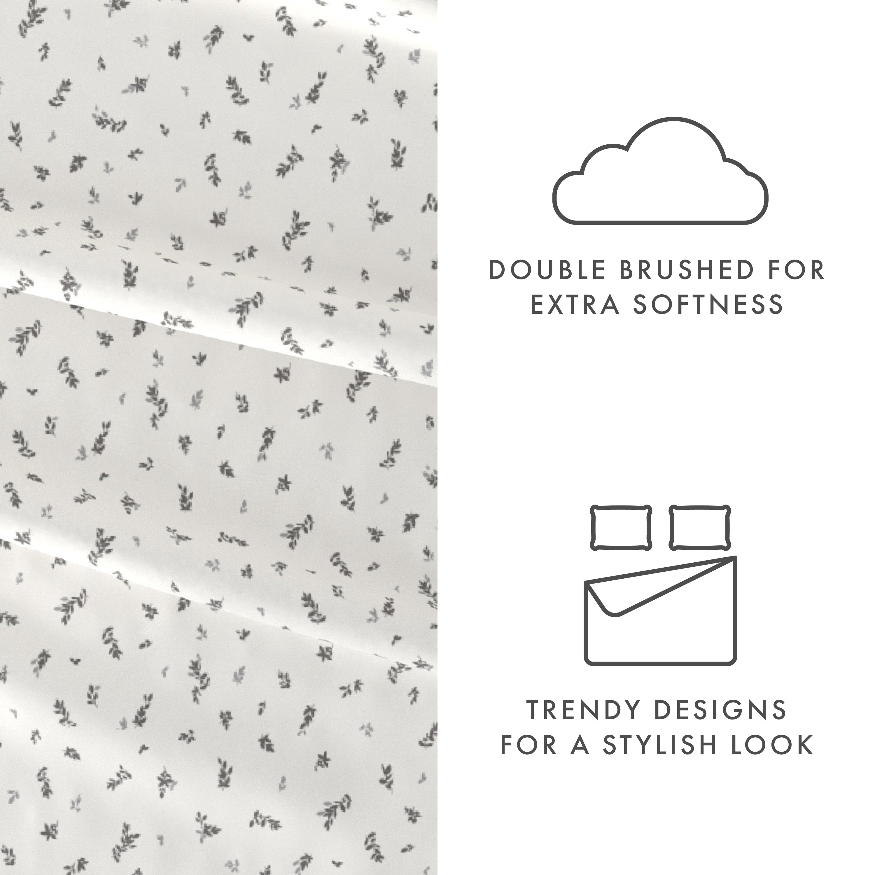 Noble Linens 4 Piece Pattern Microfiber Bed Sheets Set, Light Gray Spotted Leaves, Twin