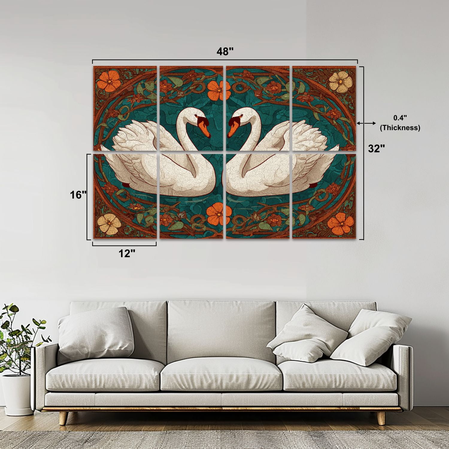 8 Pack Art Acoustic Panels Sound Absorbing Vintage Textured Romantic Swan Couple Victorian Framed Swan Art Decorative Soundproof Wall Panels Self Adhesive for Studio Home Office 48"x32"