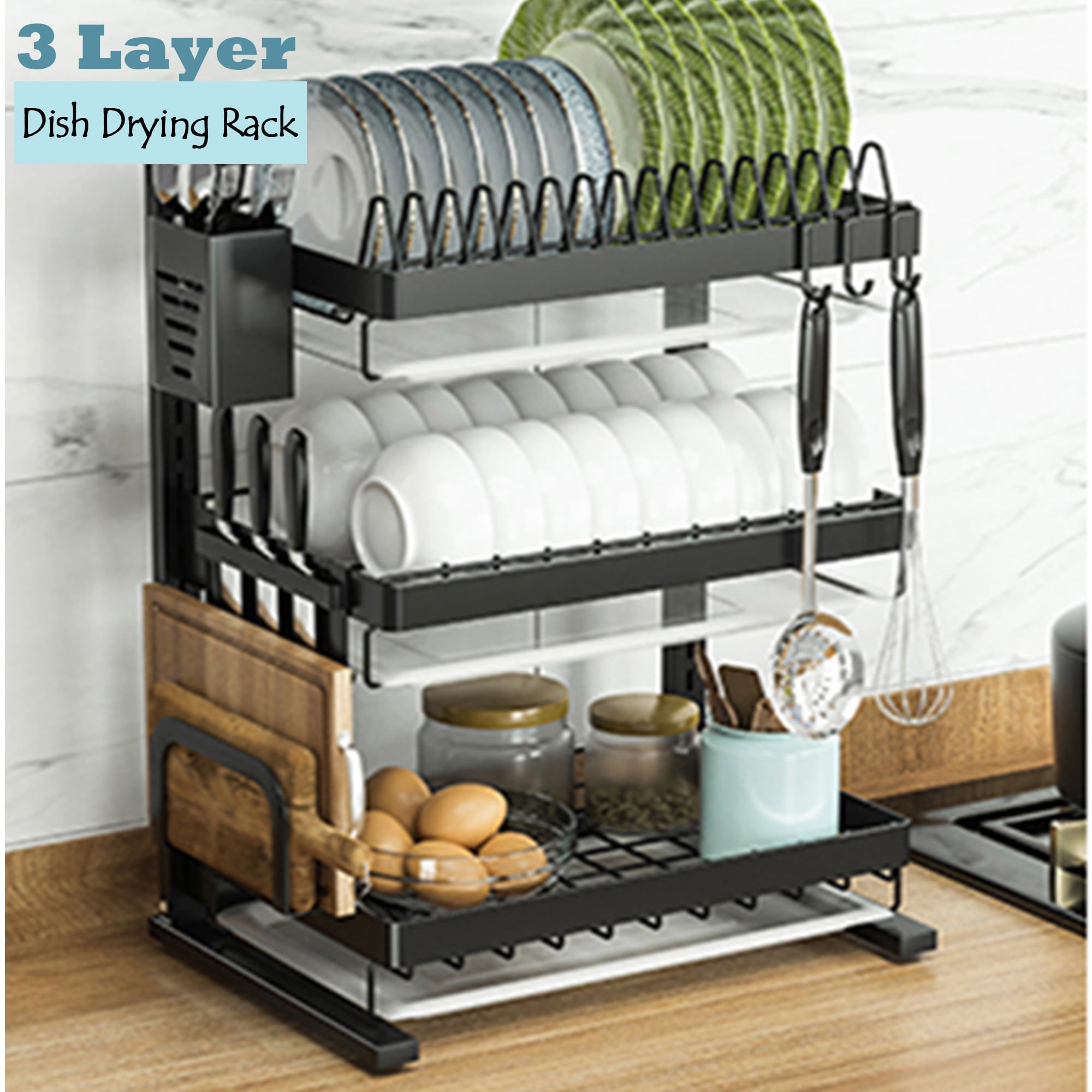 Lelinta Dish Drying Rack 2 Tiers 3 Tiers Large Kitchen Dish Rack With Removable Drainboard 4640