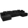 thumbnail image 4 of SOULART 130" Black U L-Shaped Modular Sectional Couch, U-Shaped Sofa with Chaise Lounge, Striped Corduroy Upholstered 4-Seater Sofa with Pillow Back and Square Arms, 4 of 10
