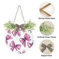 thumbnail image 2 of Pink Bow Hand Painted Style Front Door Porch Decoration Hanging Sign with Artificial Green Plants and Bow for Home Outdoor Indoor, 2 of 7