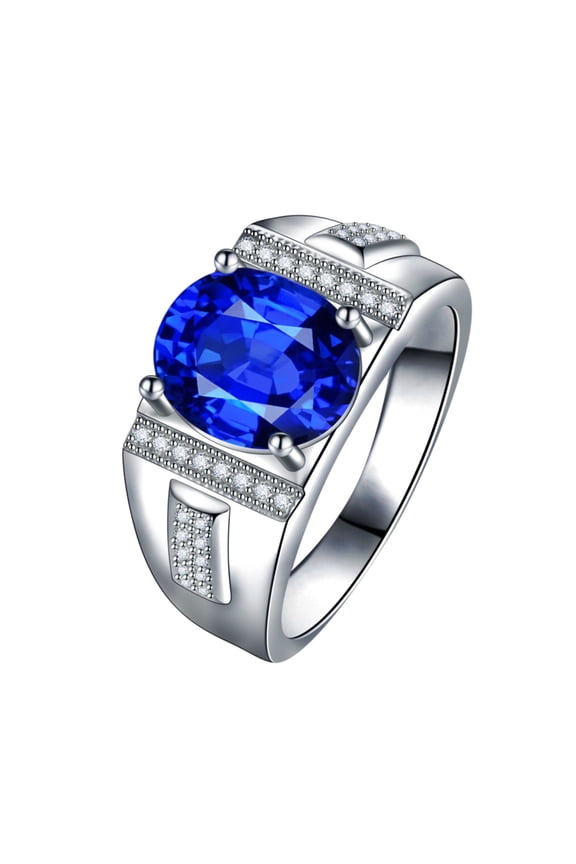 Blue Sapphire Ring for Men 925 Sterling Silver Sapphire Ring with Moissanite Engagement Sapphire Ring Jewelry Gift for Men Father Uncle,Women's Wedding Rings