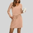 thumbnail image 2 of yillto Women's Long Sleeve Dress V Neck Elastic Waist Casual Mini Sweat Dresses Trendy Fall Outfits, 2 of 3