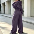 thumbnail image 4 of Szluipve 2 Piece Sets for Women 2 Piece Tracksuit V‑Neck Drawstring Hoodie Top High Waist Pleated Wide Leg Pants Set Casual Loose Matching Loungewear Outfit With Pockets Dark Gray M, 4 of 7