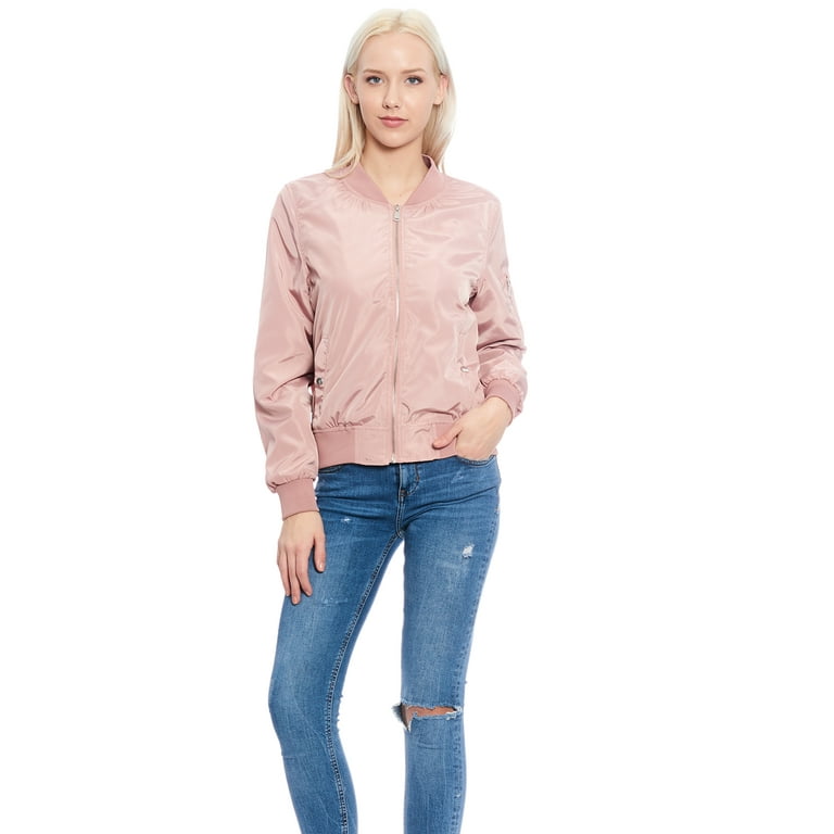 Women s Lightweight Casual Polyester Bomber Jacket Walmart