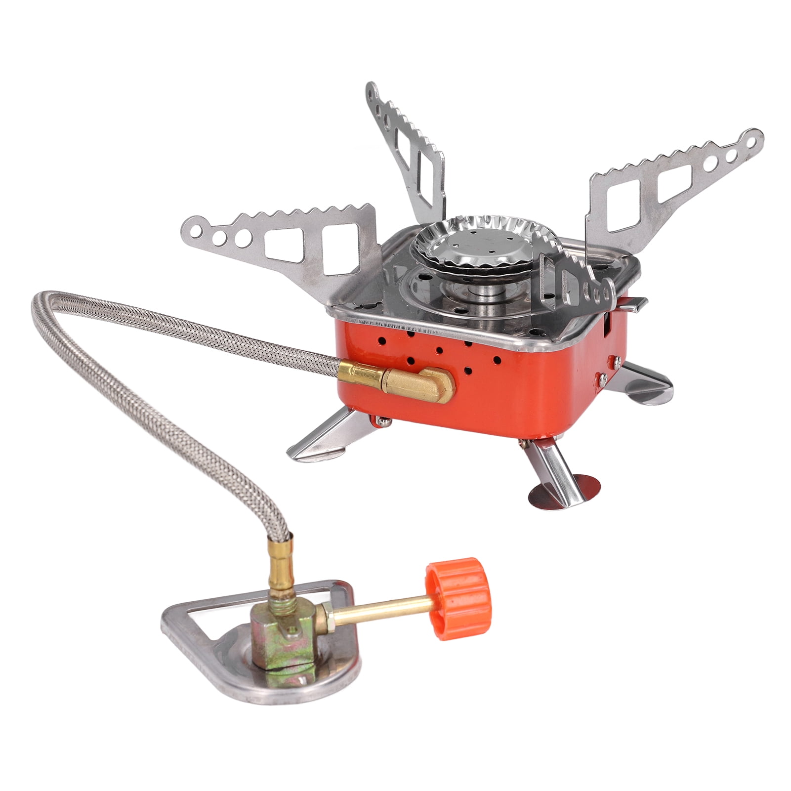 Rupoun Foldable Camping Stove Portable Stainless Steel Aluminum Alloy Backpacking Gas Stove Small Square Burner for Hiking Picnic Outdoor Cooking Equipment Silver Orange 4.72 inches / 12 cm