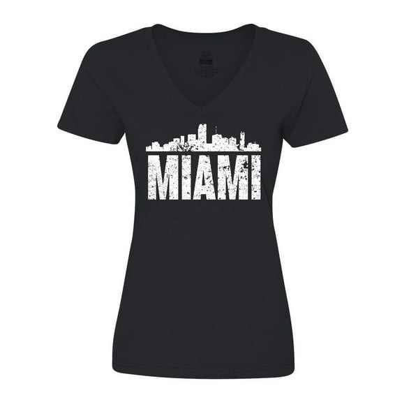 Inktastic Miami Skyline Grunge Women's V-Neck T-Shirt