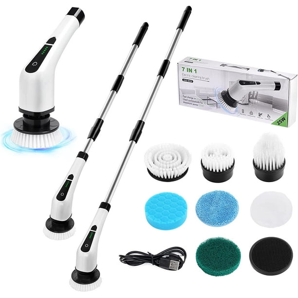 Electric Spin Scrubber, Cordless Bathroom Tub Scrubber with Long Handle & 7 Replaceable Cleaning