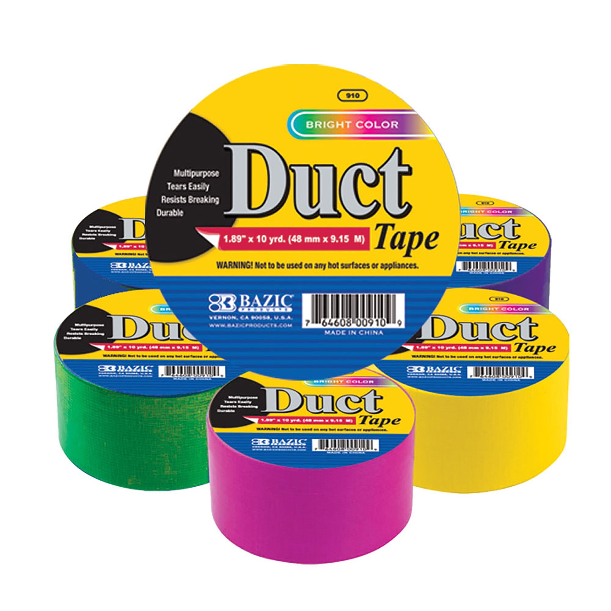 BAZIC 1.88 Inch X 10 Yards Assorted Neon Colored Duct Tape, Fluorescent