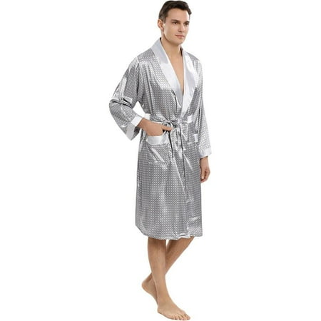 

Sales Promotion!Men Robe Sets Satin Kimono Gown Male Sleepwear Bathrobe Faux Silk 2PCS Robe&Shorts Suit Casual Nightwear Lounge Wear Homewear M