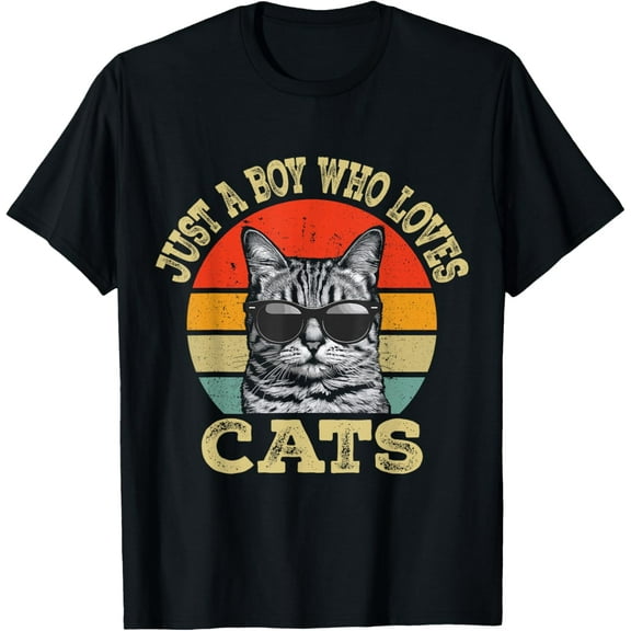 Vintage Just A Boy Who Loves Cats Boy Kid Cat Lover For Boys T-Shirt