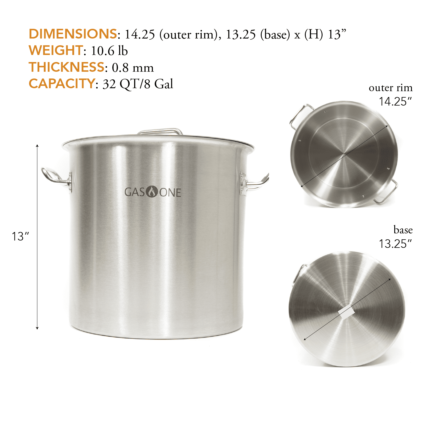 32 Qt Stainless Steel Home Brew Beer Boiling Kettle No Holes 8 Gallon