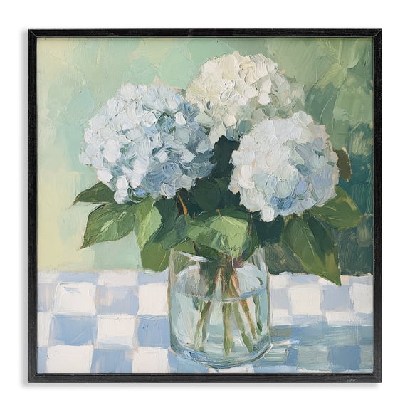 Stupell Industries Farmhouse Hydrangea Picnic on Checkered Black Framed Giclee Art, 12 x 12, by Petals Prints Design