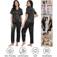 thumbnail image 6 of Womens Silk Satin Pajamas Set 2pcs Short Sleeve Button Down Pajama Set Womens Satin Sleepwear Set with Long Pant Womens Soft Loungewear Set, S-XXL, 6 of 11