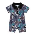thumbnail image 1 of Arvbitana Baby Boys Summer Jumpsuit Cattle Head Print Lapel Button Short Sleeve Playsuit Casual Gentleman Romper 0-24M, 1 of 9