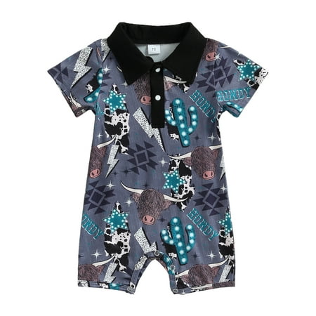 

Bagilaanoe Newborn Baby Boys Summer Jumpsuit Print Short Sleeve Bodysuit 6M 12M 18M 24M Infant Casual One Piece Romper