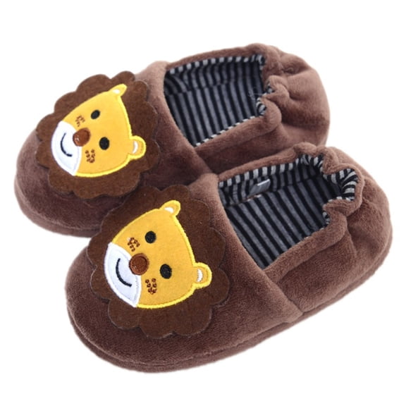 Hihipz Toddler Boys Cotton Slippers Cartoon Lion Design Winter Cute Comfy House Slippers With Heel Coverage Kids Cold Weather Soft Warm Fuzzy Home Shoes For Boys Girls Us Size:8