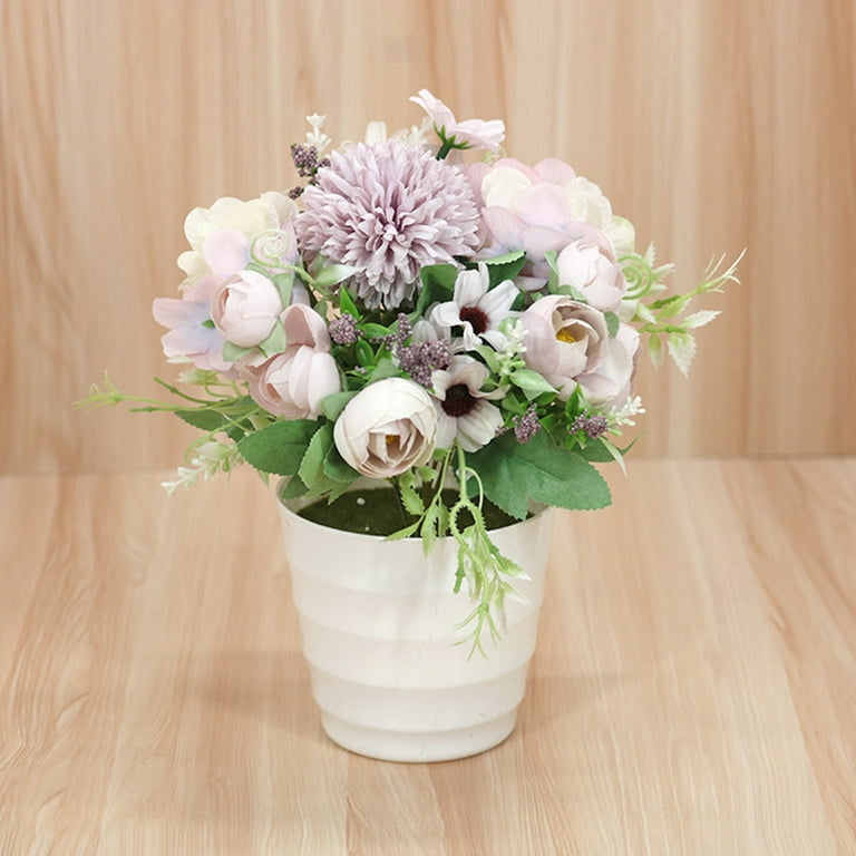 Yirtree Artificial Flowers Rose Peony with Vase, Fake Flowers in Pot Silk Flower Arrangement Decorative for Home Farmhouse Office Table Centerpieces