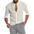 thumbnail image 1 of S-5XL! 2023 NOVEDAD DE VERANO camisa informal de lino de Color sólido para hombre cárdigan de manga larga camisas finas y transpirables Tan Jianjun  unisex, 1 of 2