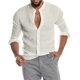 thumbnail image 1 of S-5XL! 2023 NOVEDAD DE VERANO camisa informal de lino de Color sólido para hombre cárdigan de manga larga camisas finas y transpirables Tan Jianjun  unisex, 1 of 2