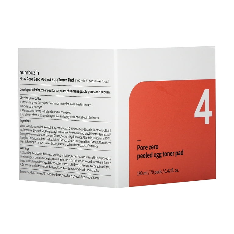 Numbuzin No.4 Pore Zero Peeled Egg Toner Pad, 70 Pads, 6.42
