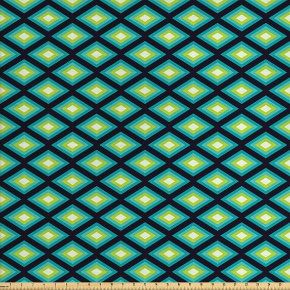 Geometric Fabric by the Yard, Abstract Rhombuses Bullseye Shapes Ornamental Design Dark Backdrop, Decorative Upholstery Fabric for Chairs & Home Accents, Dark Blue Green by Ambesonne