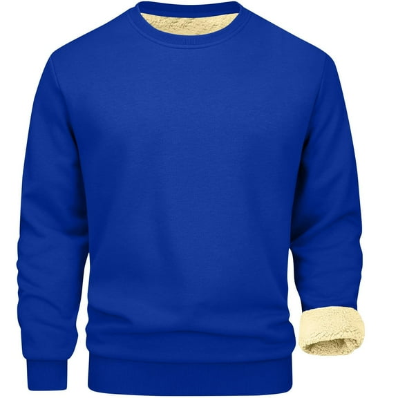 Fshiont Mens Crewneck Thermal Shirts Sherpa Lined Sweatshirts Winter Warm Soft Fleece Long Sleeve Thick Pullover Tops Royal Blue 2XL