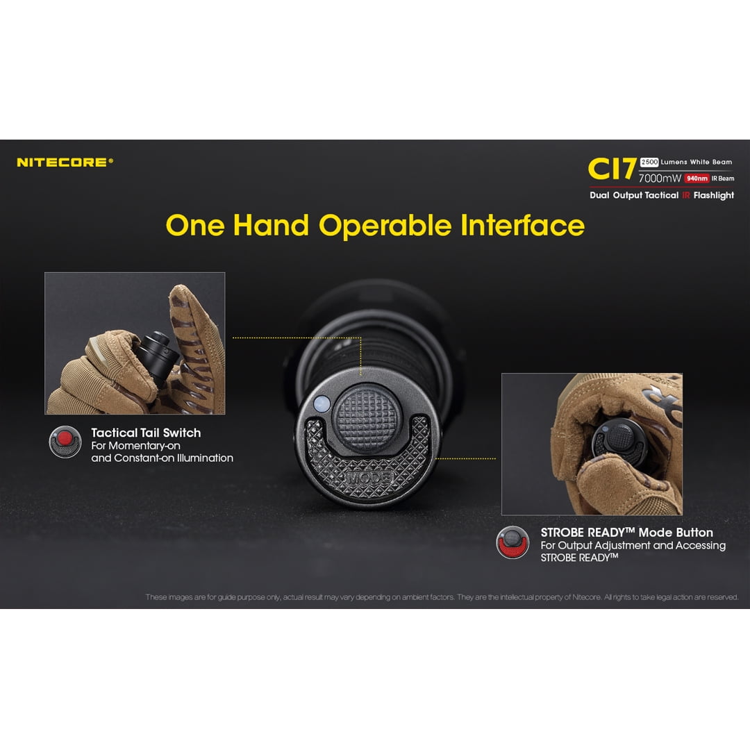 NITECORE CI7 2500 Lumen Tactical IR Flashlight with Battery and Charger and LumenTac Battery Organizer