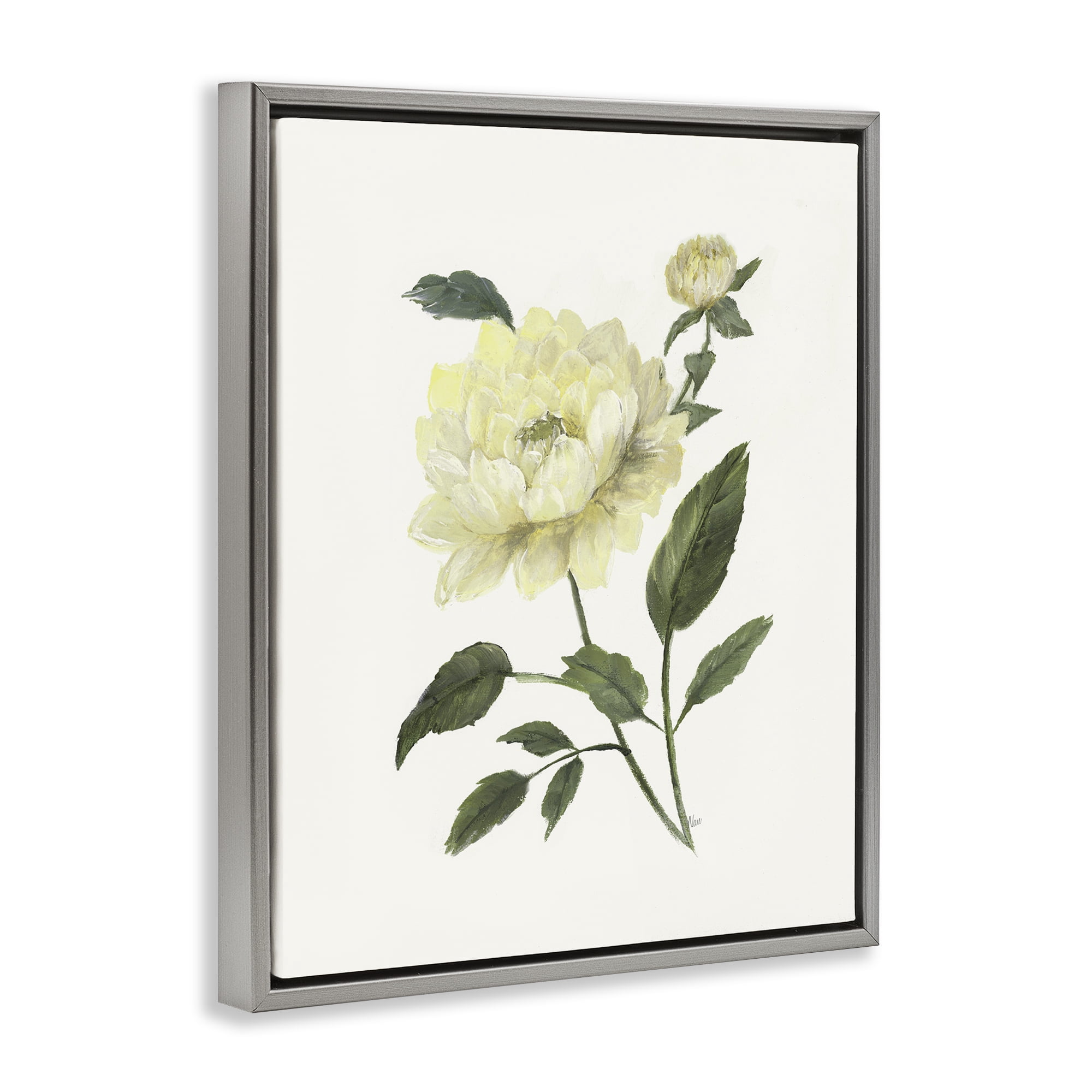 Stupell Industries Cream Garden Peony with Buds Gray Framed Floater Canvas Wall Art, design by Nan