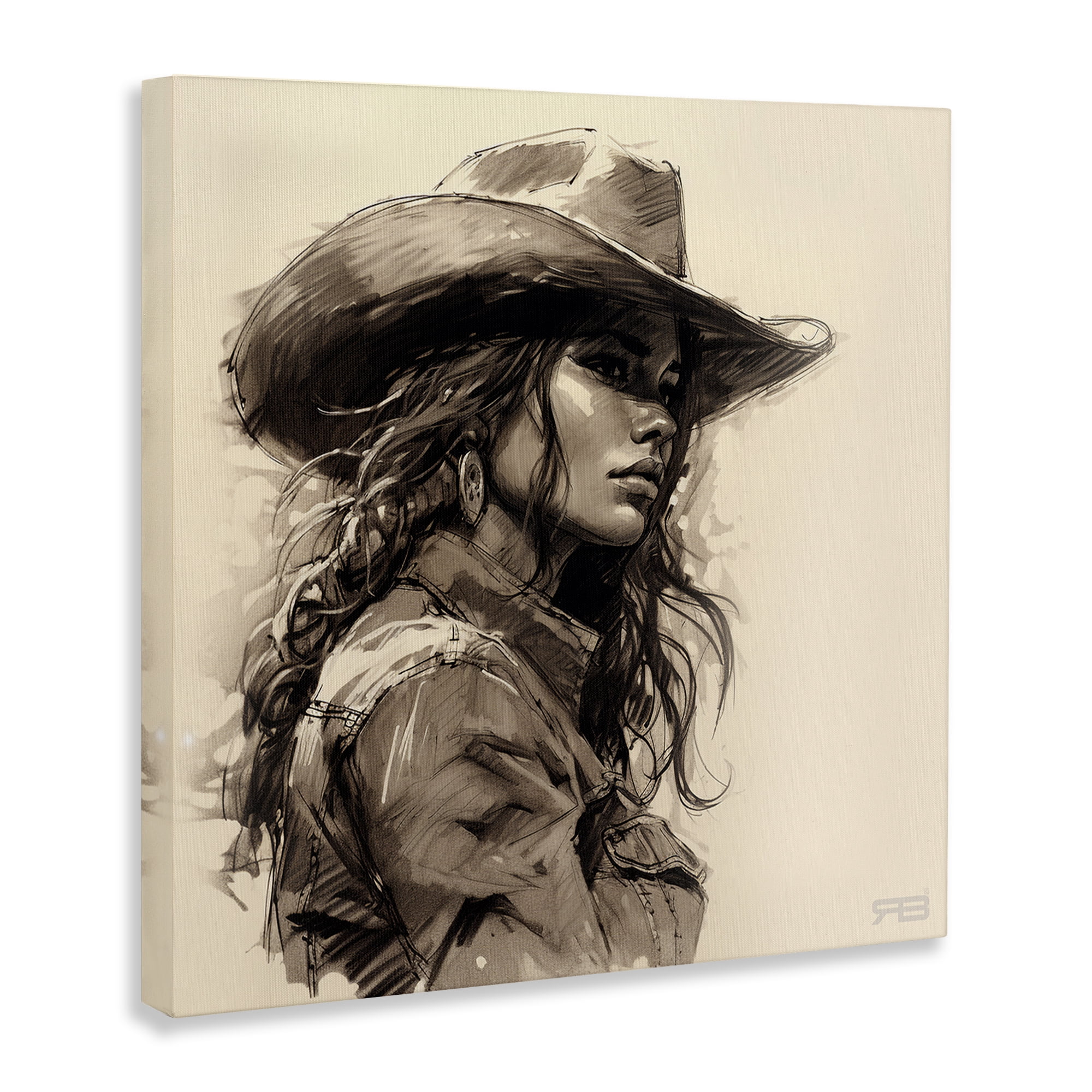 Stupell Industries Stoic Cowgirl Looking Away People Painting Wrapped Canvas Art Print Wall Art, 30 x 30