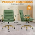 thumbnail image 3 of Ergonomic Desk Chair with Wheels and Arms Set of 2, Swivel Faux Leather Office Chair with Gold Base, Adjustable Height Modern Computer Chair for Office, Home, Bedroom, Vanity, Green, 3 of 9