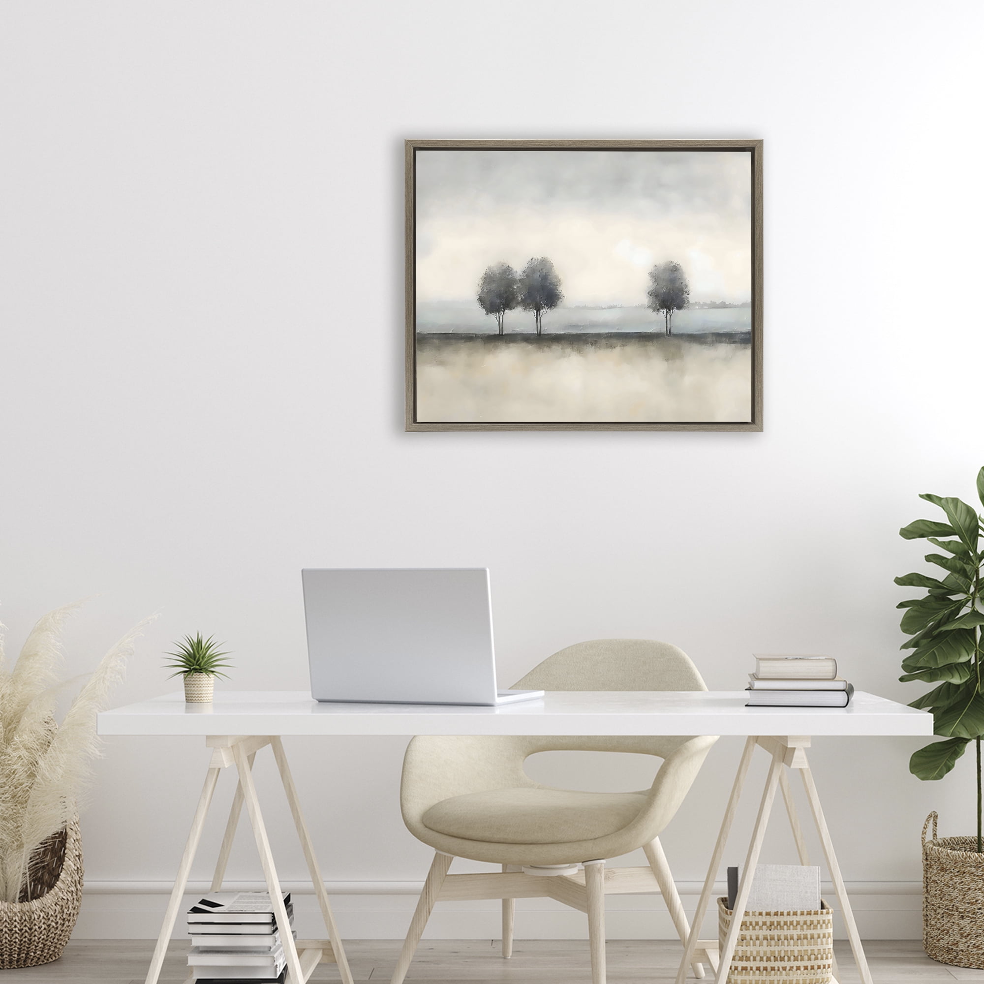 Stupell Industries Muted Trees Horizon Brown Framed Floater Canvas Wall Art, design by Riley B