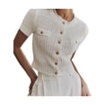 thumbnail image 3 of Women's Casual Summer Short Sleeve Cardigan Button Down Knitted Sweater Basic Crew Neck Crop Tops Cream White S, 3 of 10