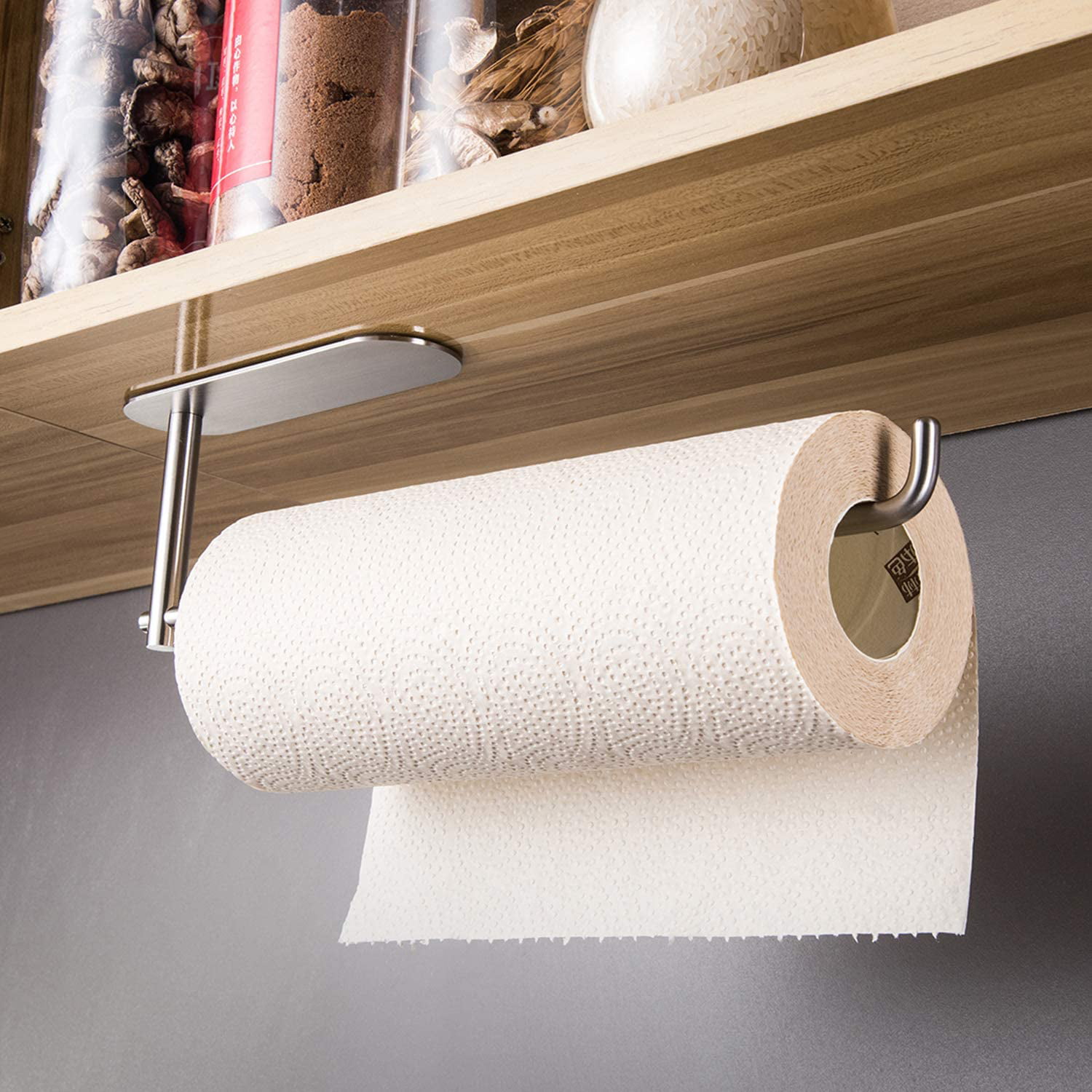Adhesive Paper Towel Holder SUS304 Stainless Steel Kitchen Tissue Towel Holder Wall Mounted Paper Towel Holder Under Kitchen Cabinet for Shower Bathroom 