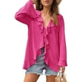 thumbnail image 6 of Rciityk Women's Long Sleeve Cardigan Casual Ruffle V-neck Tie Solid Cardigan Fall Lightweight Open Front Cardigan, 6 of 6