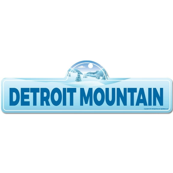 Detroit Mountain Street Sign | Indoor/Outdoor | Skiing Skier Snowboarder Décor for Ski Lodge Cabin Mountian House | SignMission personalized gift