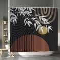 thumbnail image 3 of Black Boho Style Bathroom Curtains Shower Set Bamboo Leaves Abstract Bohemian Moon Striped Bathroom Shower Decor Accessory Set Decorative Waterproof Bathroom Curtains 84x72 Inch with Hooks, 3 of 6